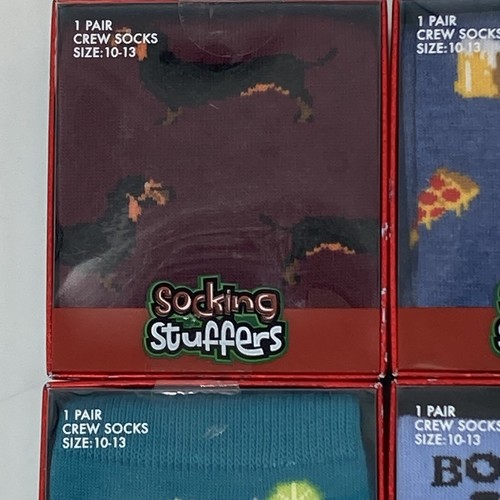 4 Pair Lot Nordstrom Novelty Crew Socks Mens 10-13 Dachshund Beer Pizza Santa - Picture 2 of 6
