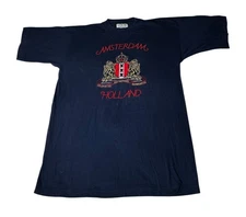 Amsterdam Holland Golden Lions Embroidered Crest T-shirt Size Large Navy Blue