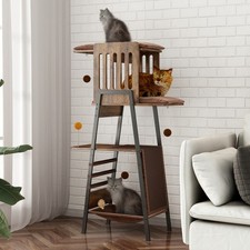 Modern Wood Cat Tree Tower 58 Inch for Large Cats Indoor Multi-Level Scratching