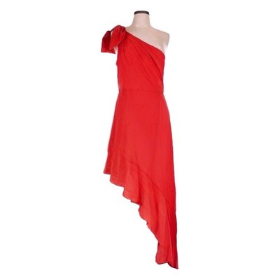 BCBGMAXAZRIA One-Shoulder Asymmetrical Ruffle Hem Dress Red Poinsettia Size  12