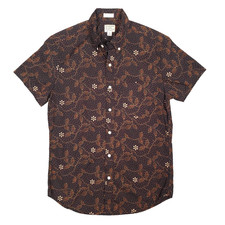 J.Crew Secret Wash Shirting Floral Shirt Mens Small Orange Black Organic Cotton
