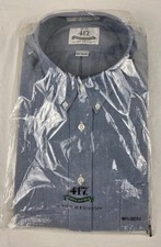 Vtg 417 Van Heusen Mens Dress Shirt 16.5 32/33 Blue Chambray 100 Cotton USA NOS