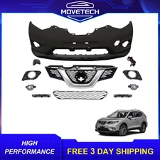 For 2014 2015 2016 Nissan Rogue Complete Front Bumper Grille Set W/ Fog Lights