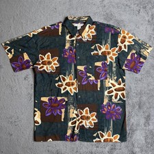 Vintage 90s Hawaiian Shirt Tropical Floral Mens L Cotton Expressions Worldwide