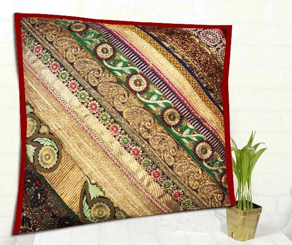 24" Handmade Patchwork Beaded Embroidered Throw Living Room Cushion Pillow Cover