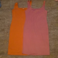 Primark Cares Pink Orange Bodycon Dress Square Neck Strappy Jersey Stretch 16