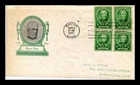 US COVER HORACE MANN FAMOUS AMERICANS FDC BLOCK OF 4 IOOR CACHET