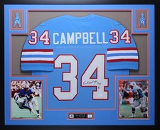 Earl Campbell Autographed HOF 91 and Framed Blue Oilers Jersey Auto JSA COA