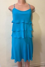 Joseph Ribkoff Aqua Dress Tiered Spaghetti Straps Size 8 EUC