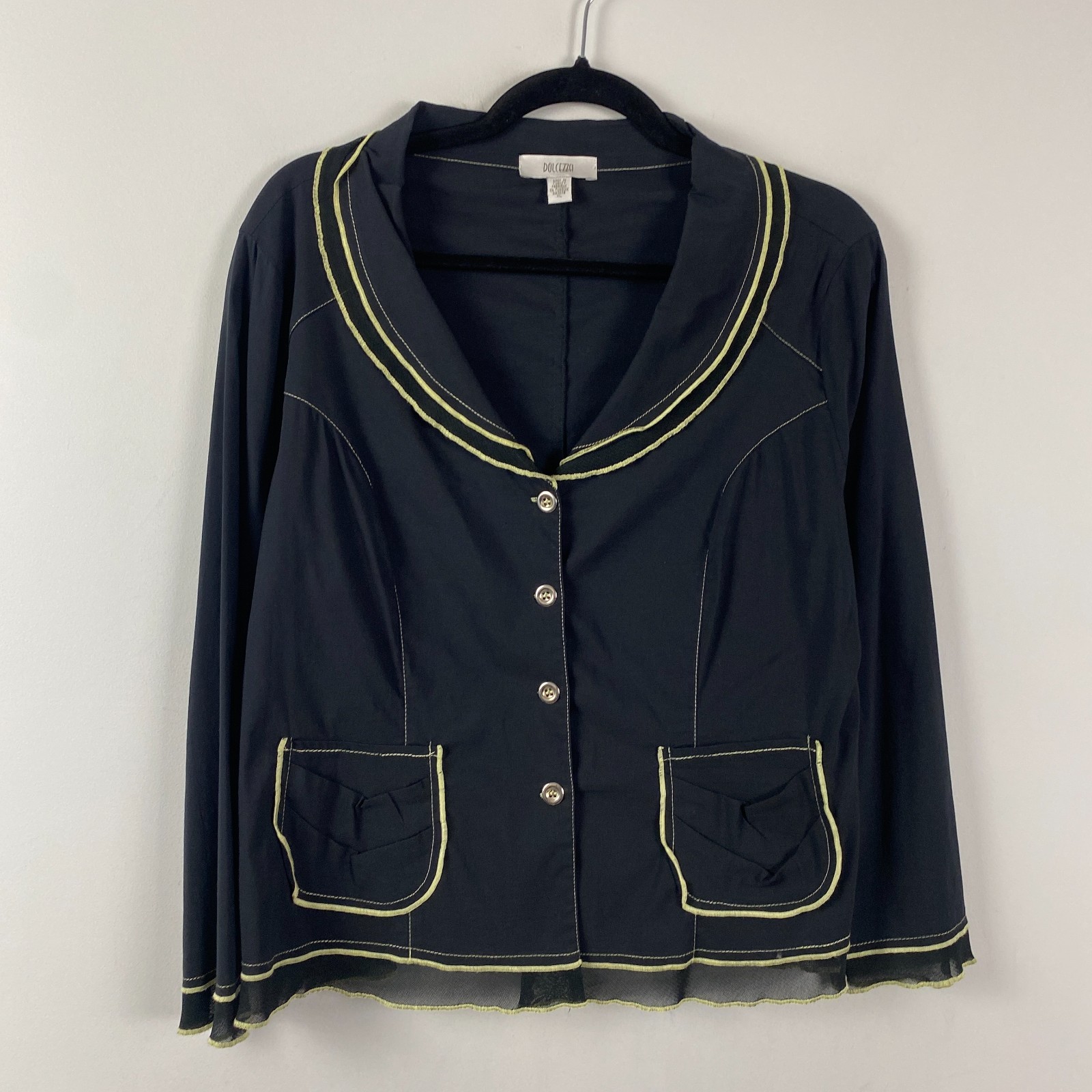 Dolcezza Jacket Size XL Button Front Pockets Blac… - image 1