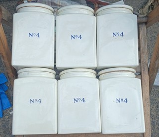 Rare complete set of 6 WW1/WW2 UK No4 military mess ration jars Ridgway pottery