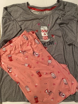 Joy Spun Pajama Set Xl 16 18 Hearts True Love Valentines Day Pink Gray CUTE NWOT