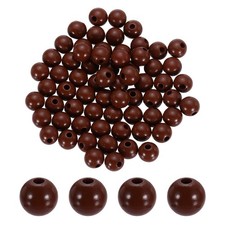 100 Pcs Natural Wooden Beads for Crafts, Dark Brown 16mm Dia, 4mm Hole 