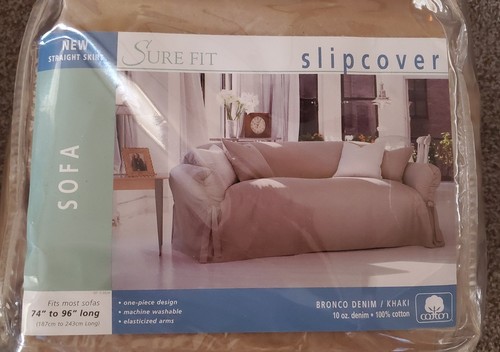 SUREFIT Straight Skirt Khaki Cotton Denim Sofa Slipcover EUC!