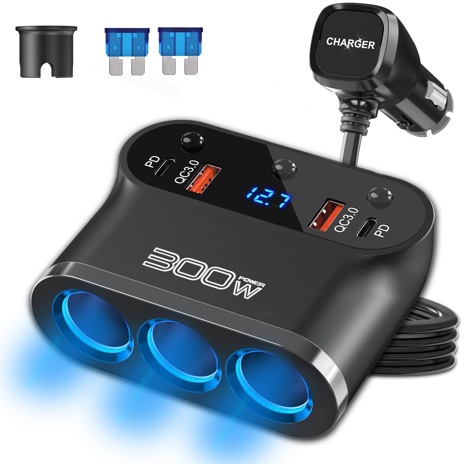Adapter: 300w 3 Socket Car Charger Extensions 12v Sp...