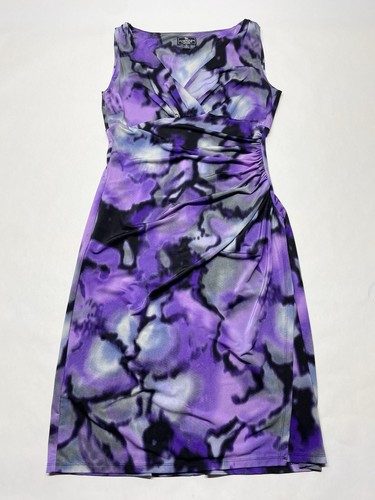 Purple Watercolor Ruched Faux Wrap Dress Sz 10 Y2K Fairy Grunge Whimsigoth Boho - Picture 3 of 21