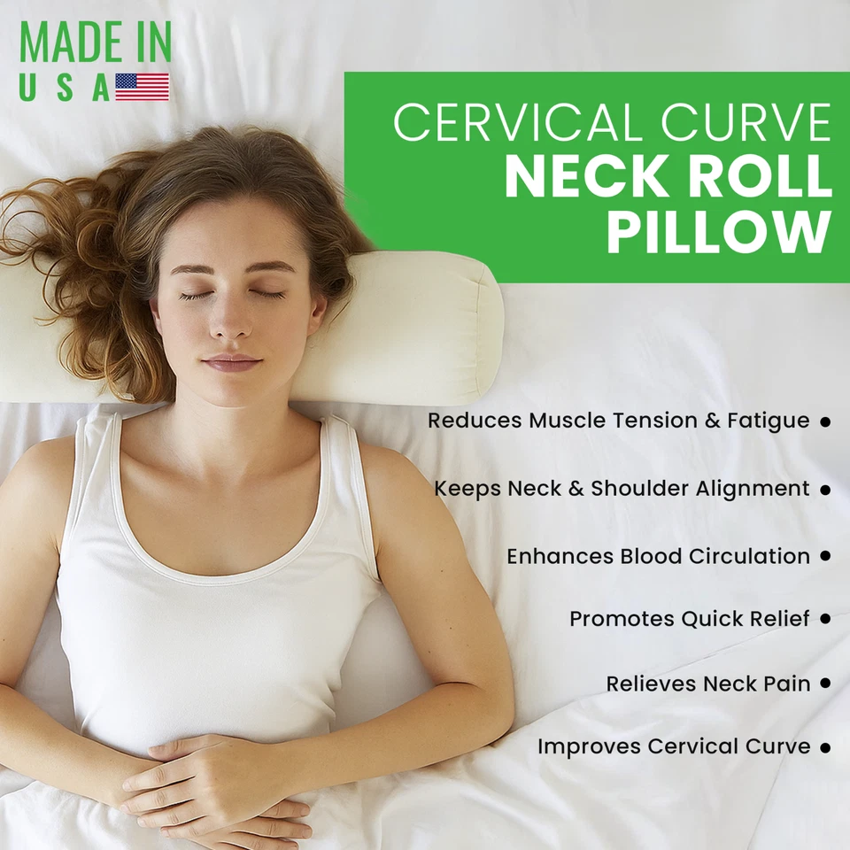 Almohada enrollable para cuello de algodón orgánico - Funda de almohada de tela hipoalergénica con cremallera Foto 3 de 4