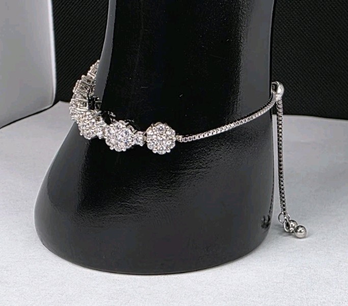Sterling Silver .925 Adjustable Length Bracelet w… - image 2