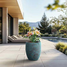 16 In. Large Blue Patina (Enhanced Interior) Concrete round Planter / Pot with D