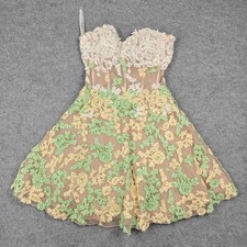 Sherri Hill Dress Womens 2 Nude Floral Lace Strapless Fit Flare Short Sequin