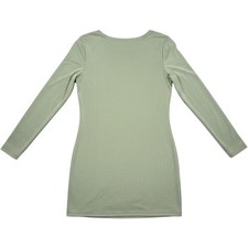 Y2K Sage Green Open Back High Neck Long Sleeve Slinky Bodycon Mini Dress Medium
