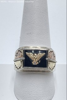 12K Gold Sterling Silver Eagle Moissanite Signet Ring Size 10 8.49g