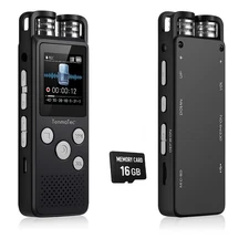 TenmaTec 16GB Digital Voice Recorder with Playback & Dual Microphones