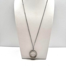 Vintage 90s Silver Tone Floating Locket Necklace Rope Twist Clear Glass Charm