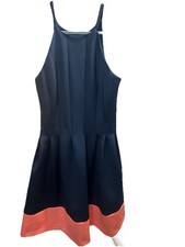 Vince Camuto Halter Neck Fit & Flare Dress  Sz 10   Blue/Coral *7657