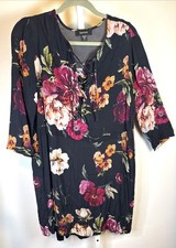 Karen Kane Black Floral Shift Dress Lace Up Bodice XL Lined $158 USA ?Vintage