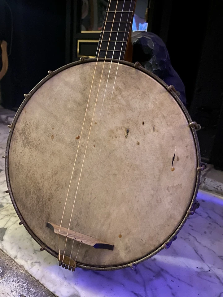 Antiguo banjo tenor de 4 cuerdas Supertone c1930 incrustación buen estado vintage Foto 3 de 4