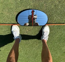 Golf Alignment Mirror w/Gridlines — Two Alignment Rods & Nylon Drawstring Bag