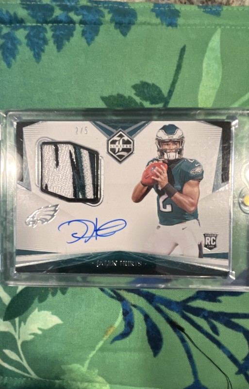 2020 Panini Limited Rookie Patch Auto Jalen Hurts #114Spotlight /5 (AU, MEM, RC)
