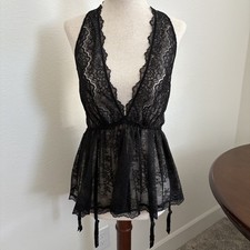 Victoria  s Secret Black Babydoll Lingerie Slip Dress Lace Mesh Size Small