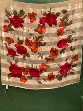 Vintage OSCAR DE LA RENTA Floral Silk Scarf-NWT-Defect-Red and Orange Flowers