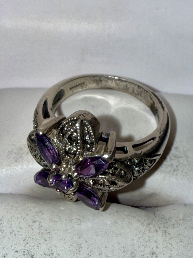 Vintage Solid Sterling Silver Natural Amethyst Ma… - image 5