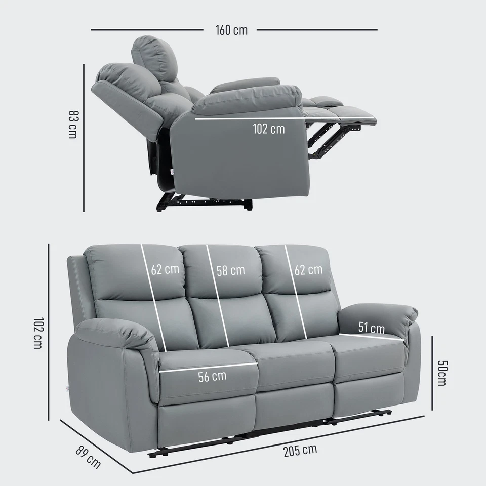 Fernsehsessel Relaxsessel mit Liegefunktion, 3 Sitzer Sofa mit Taschenfeder - Bild 4 von 4