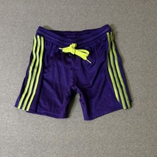 Adidas M Purple Neon Yellow 3 Stripe Mesh Athletic Basketball Shorts Drawstring