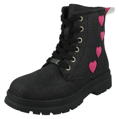 Mädchen Pineapple Niedriger Absatz Schnürer Herz Glitzer Stiefel mit Innen Zip
