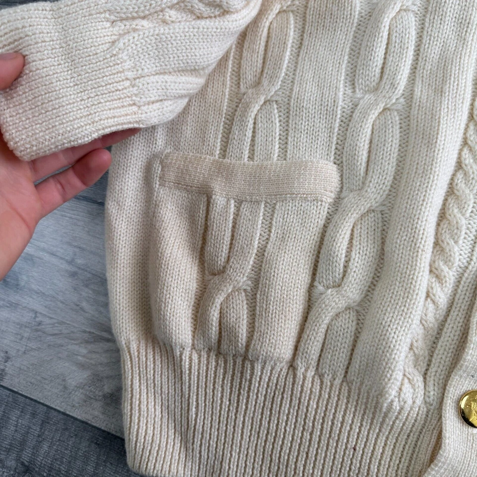 Vintage Pringle Wool Knit Cardigan Grandpa Core Cable Ivory Sweater Mens Medium - Image 4 of 4