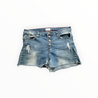 Gogo Jeans Denim Shorts Womens 13 Blue High Rise Button Fly Distressed Frayed