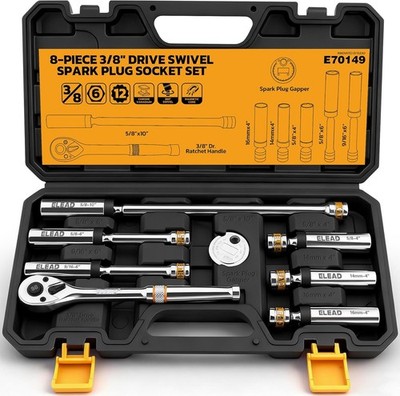 ELEAD 8-Piece 3/8'' Drive Magnetic Swivel Spark Plug Socket Set, 5/8'', 9/16'', 14m