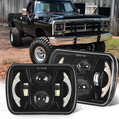 Pair 5x7 7x6'' LED Headlights High/Low Beam For Dodge W150 W250 Ramcharger Ram 50