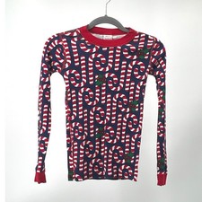 Hanna Andersson Pajamas Kids 10 140 Blue Candy Cane Organic Cotton Christmas Set