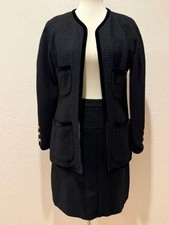 Chanel  Vintage Black Jacket Blazer With Piping Trim FR 40 Medium Matching Skirt