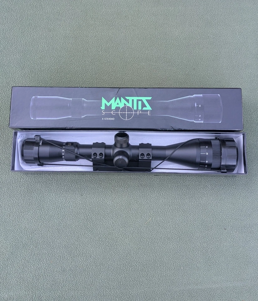 (NUEVO) Mira para rifle Mantis 4-12x40 AO, retícula Mil-Dot, 1/4 MOA, tubo de 1" Foto 3 de 3