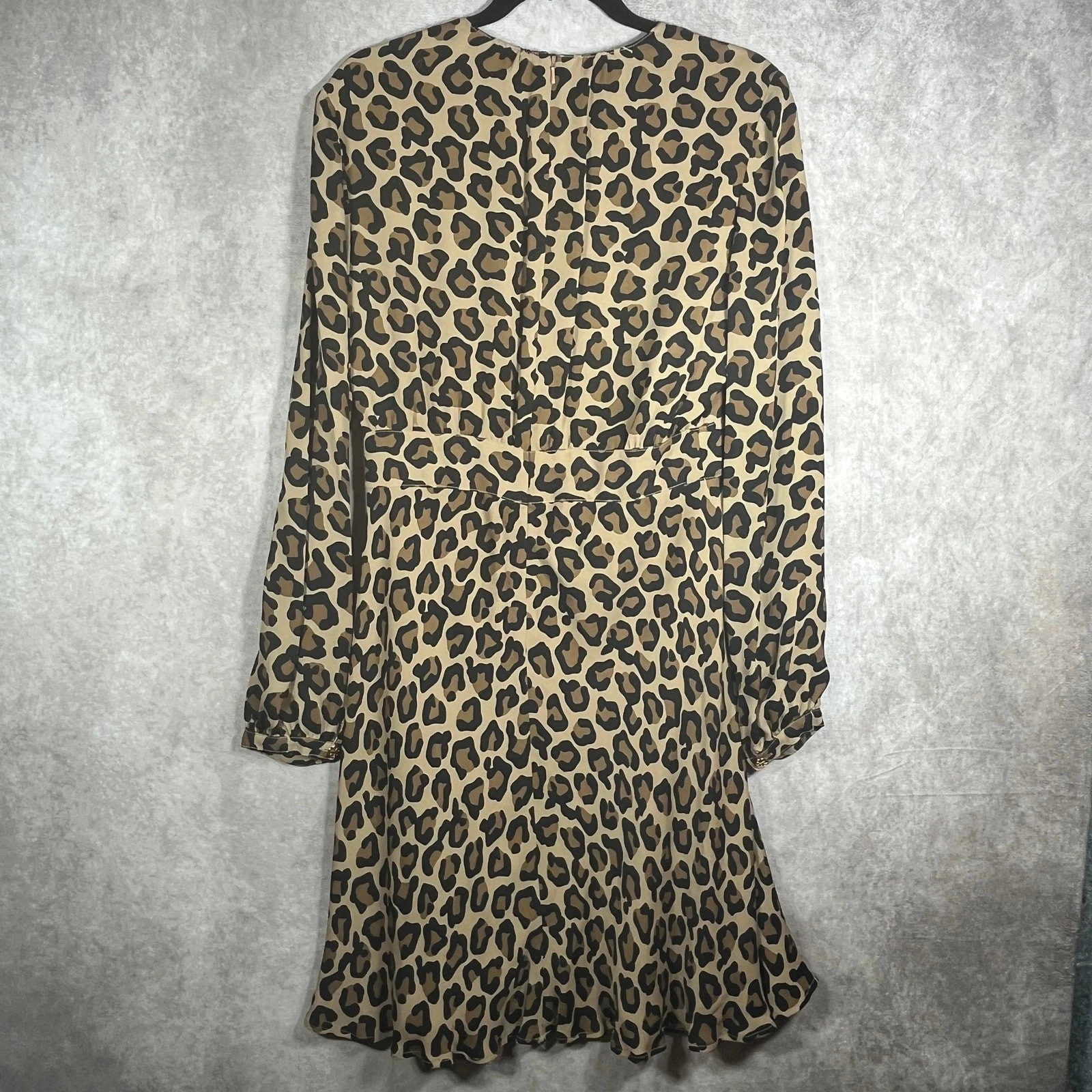 Abito donna Tory Burch seta taglia 8 marrone stampa leopardata manica lunga foderato