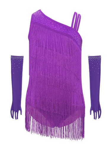 Kids Girls Dancewear Dance Leotard Asymmetrical Dress Samba Costume Halloween - Picture 34 of 59
