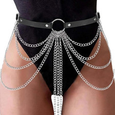 Punk Gothic Waist Chain Belt For Women Black Layered Body Chain Festival Jewelry