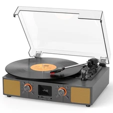 Vinyl Record Player, 3-Speed Bluetooth Turntable with Built-in Speakers, Belt...
